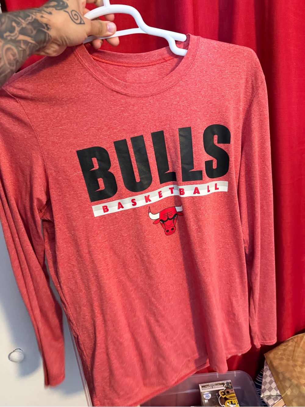 NBA Chicago Bulls Long-Sleeve Tee - Red with Black Logo